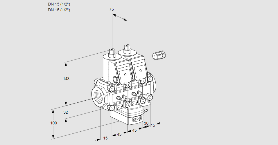Регулятор расхода с двумя эл.магнитными клапанами VCH 1E15R/15R05NHEVWR/MMMM/MMMM