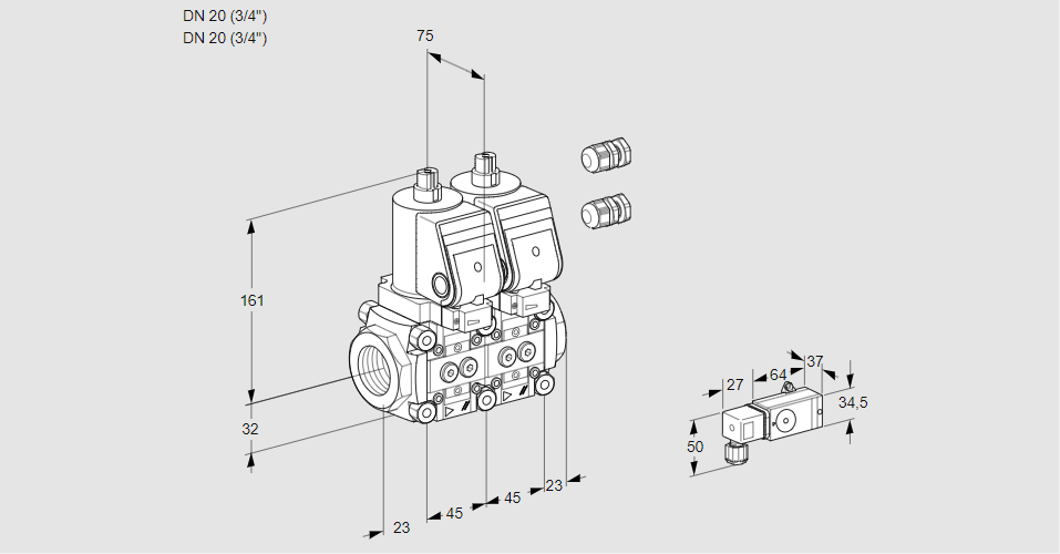 Клапан эл.магнитный сдвоенный VCS 1E20R/20R05NNWGR3/PP-4/PPPP