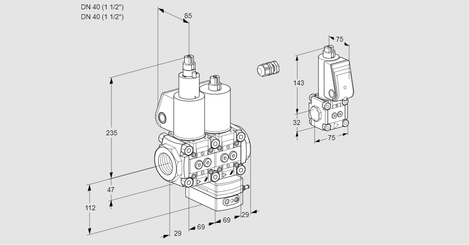 Регулятор давления с двумя эл.магнитными клапанами VCD 2E40R/40R05LD-100WL/BSPP/PPPP