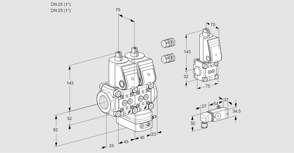 Регулятор давления с двумя эл.магнитными клапанами VCD 1E25R/25R05ND-100QR3/3--4/PPZS