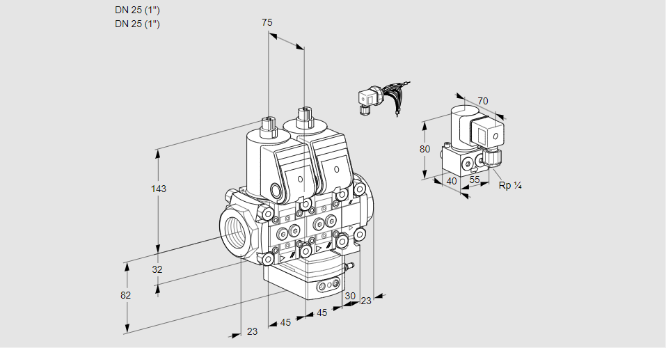 Регулятор соотношения газ/воздух с двумя эл.магнитными клапанами VCG 1E25R/25R05NGEVWR/PPPP/PPZY