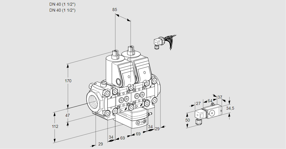 Регулятор соотношения газ/воздух с двумя эл.магнитными клапанами VCG 2E40R/40R05FNGEVWR/PPPP/2-PP