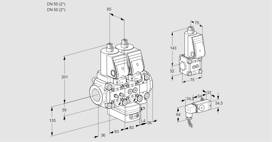 Регулятор соотношения газ/воздух с двумя эл.магнитными клапанами VCG 3T50N/50N05NGAVQSR/MM-3/BSPP
