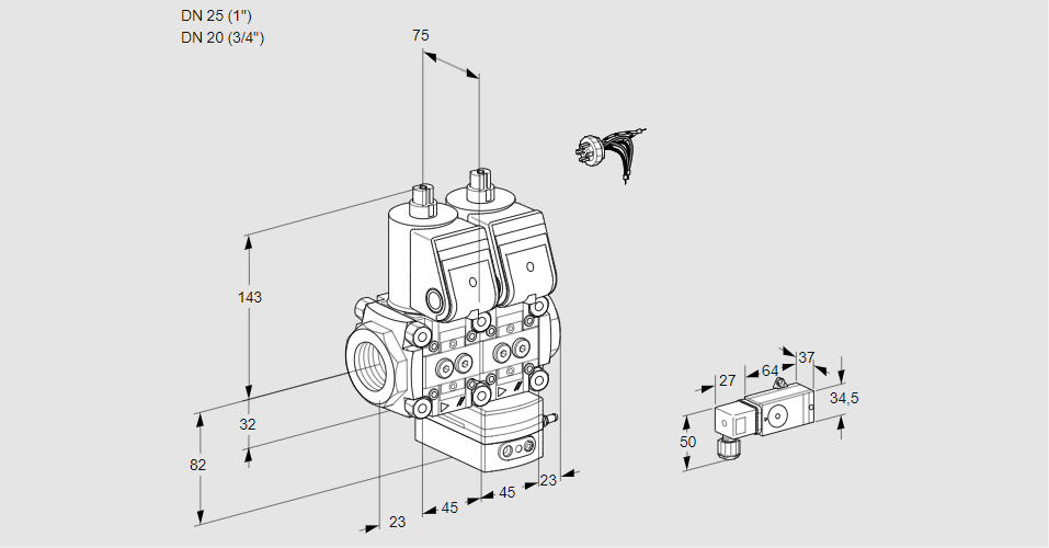 Регулятор давления с двумя эл.магнитными клапанами VCD 1E25R/20R05ND-25WR/2--3/MMMM