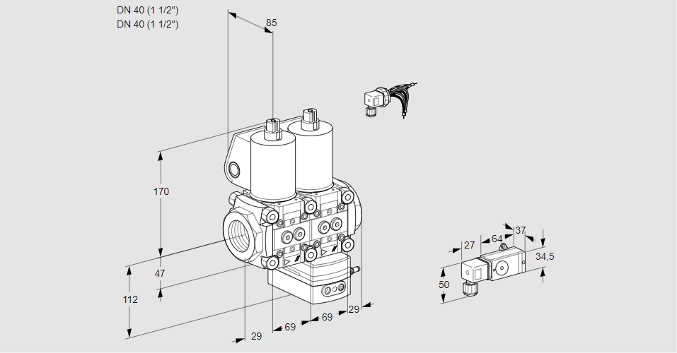 Регулятор соотношения газ/воздух с двумя эл.магнитными клапанами VCG 2E40R/40R05NGEWL/2-PP/PPPP