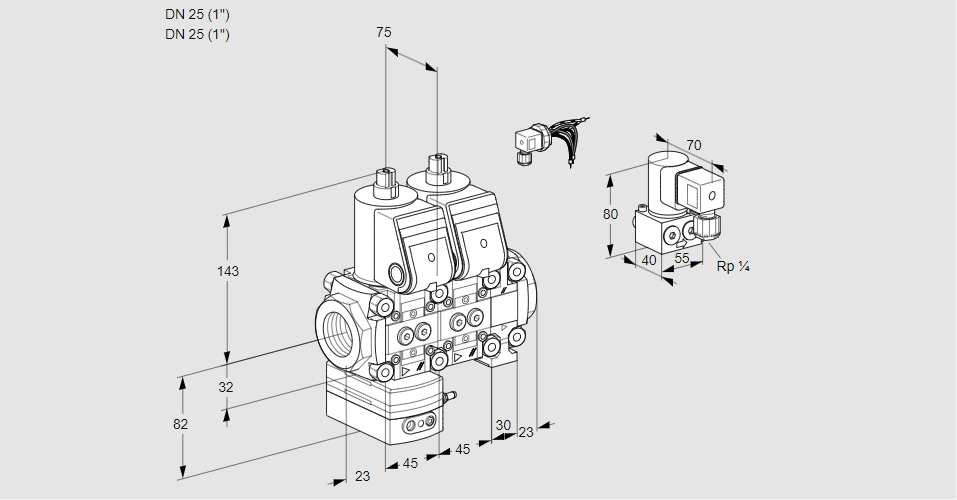Регулятор соотношения газ/воздух с двумя эл.магнитными клапанами VCG 1E25R/25R05GENVWR/PPPP/ZYPP