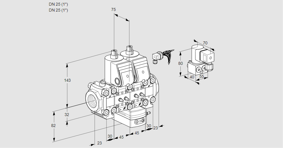 Регулятор соотношения газ/воздух с двумя эл.магнитными клапанами VCG 1E25R/25R05FNGEVWR/MMMM/PPBY