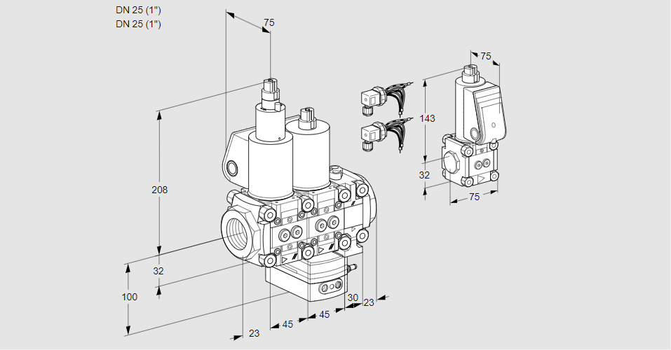 Регулятор расхода с двумя эл.магнитными клапанами VCH 1E25R/25R05LHEVWL6/PPBS/PPPP