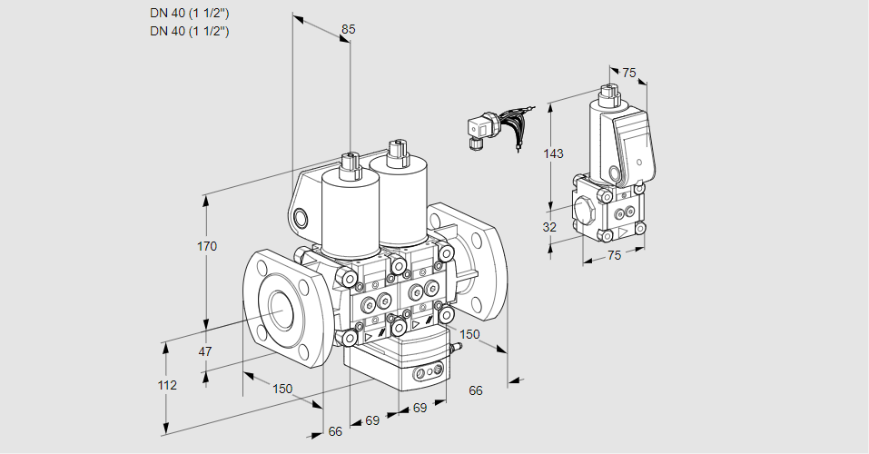 Регулятор соотношения газ/воздух с двумя эл.магнитными клапанами VCG 2E40F/40F05NGEWL/PPZS/PPPP