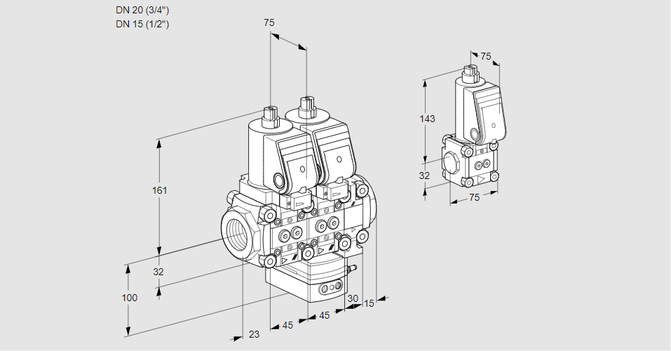 Регулятор расхода с двумя эл.магнитными клапанами VCH 1T20N/15N05NHAVQGR/PPPP/PPBS