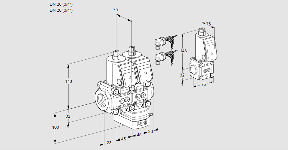 Регулятор расхода с двумя эл.магнитными клапанами VCH 1E20R/20R05NHEWR6/PPPP/PPBS