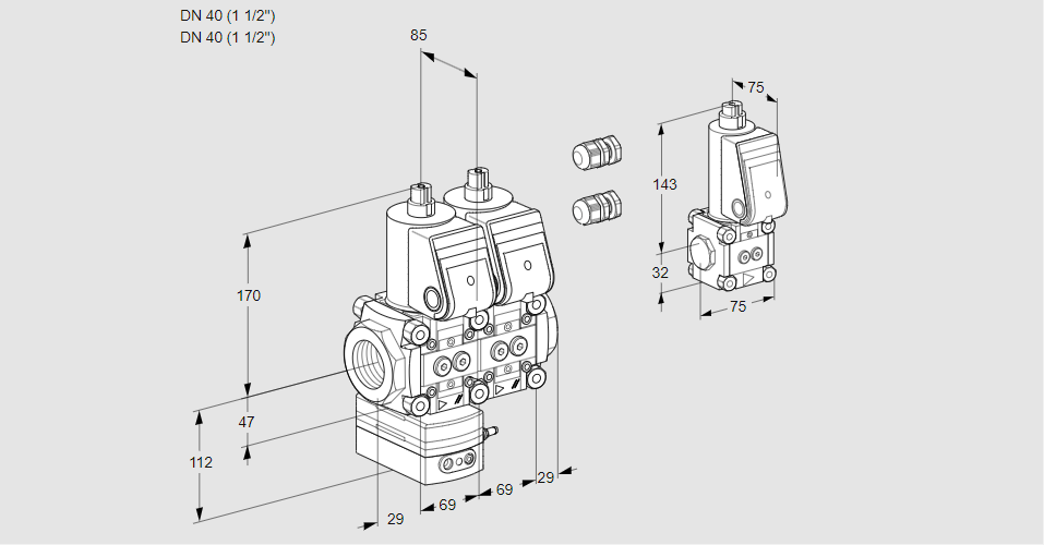Регулятор давления с двумя эл.магнитными клапанами VCD 2E40R/40R05D-50NWR3/PPPP/BSPP