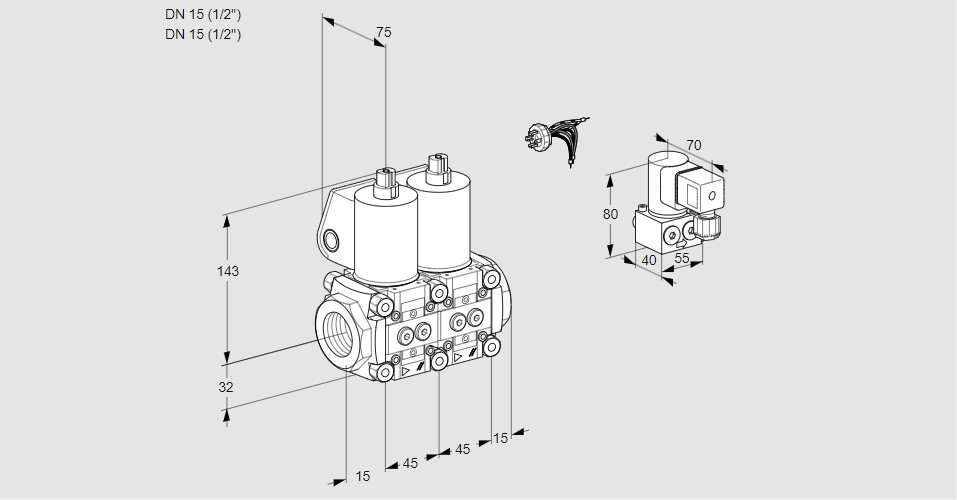 Клапан эл.магнитный сдвоенный VCS 1E15R/15R05NNWL/PPBY/PPPP