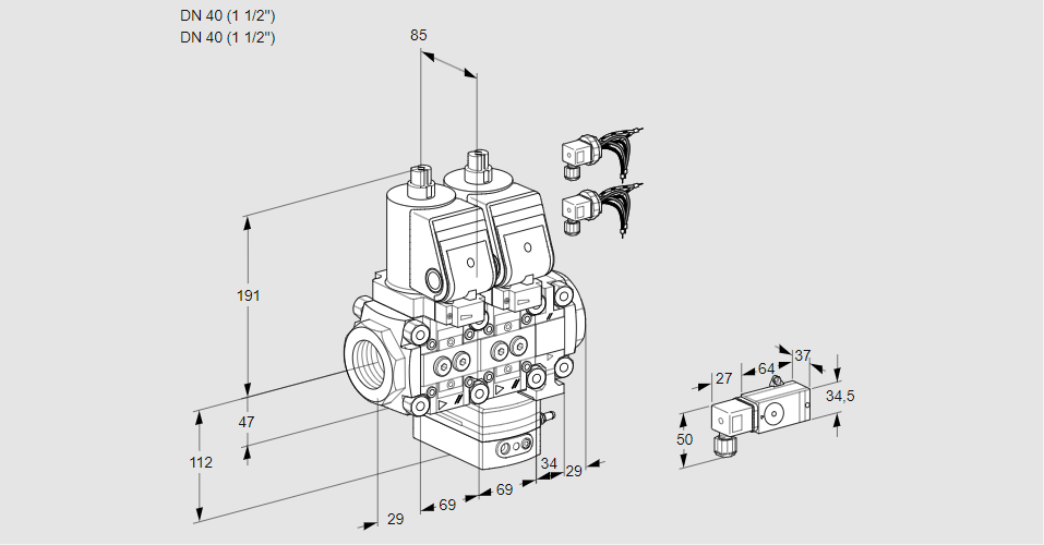 Регулятор соотношения газ/воздух с двумя эл.магнитными клапанами VCG 2E40R/40R05NGNVWSR8/2-PP/PPPP