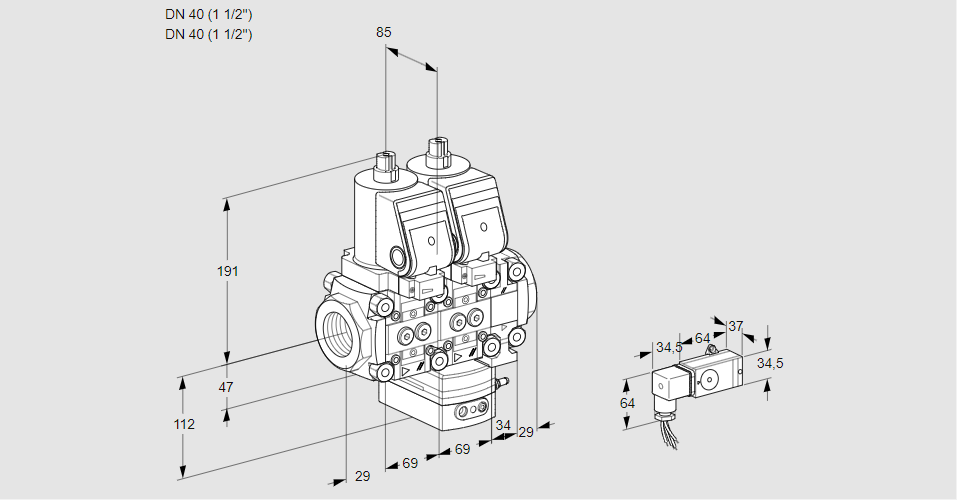 Регулятор соотношения газ/воздух с двумя эл.магнитными клапанами VCG 2T40N/40N05NGNVQSR/2-PP/PPPP