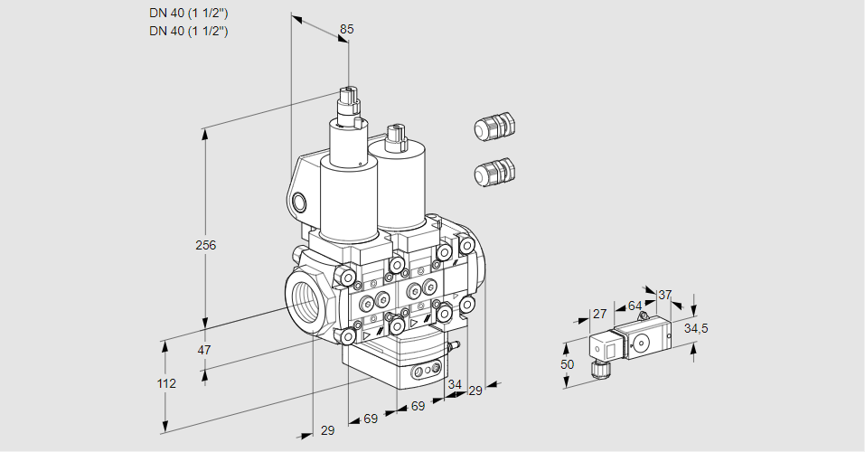 Регулятор соотношения газ/воздух с двумя эл.магнитными клапанами VCG 2E40R/40R05LGEVWSL3/PPPP/-2PP