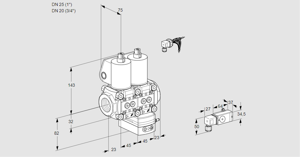 Регулятор давления с двумя эл.магнитными клапанами VCD 1E25R/20R05ND-25WL/MMMM/2--3