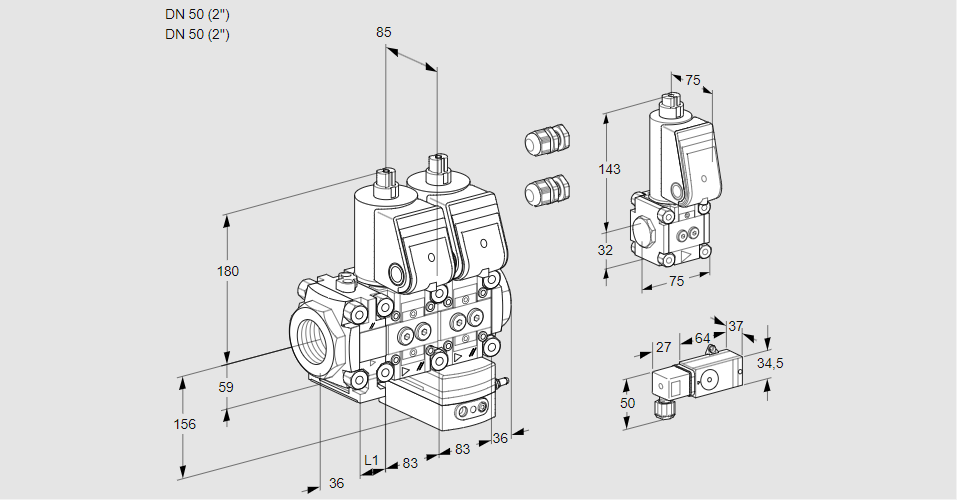 Регулятор расхода с двумя эл.магнитными клапанами VCH 3E50R/50R05FNHEWR3/2-PP/3-ZS