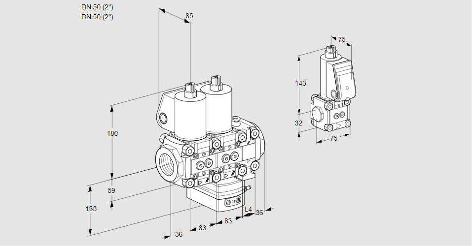 Регулятор соотношения газ/воздух с двумя эл.магнитными клапанами VCG 3T50N/50N05NGNVQL/PPZS/PPPP