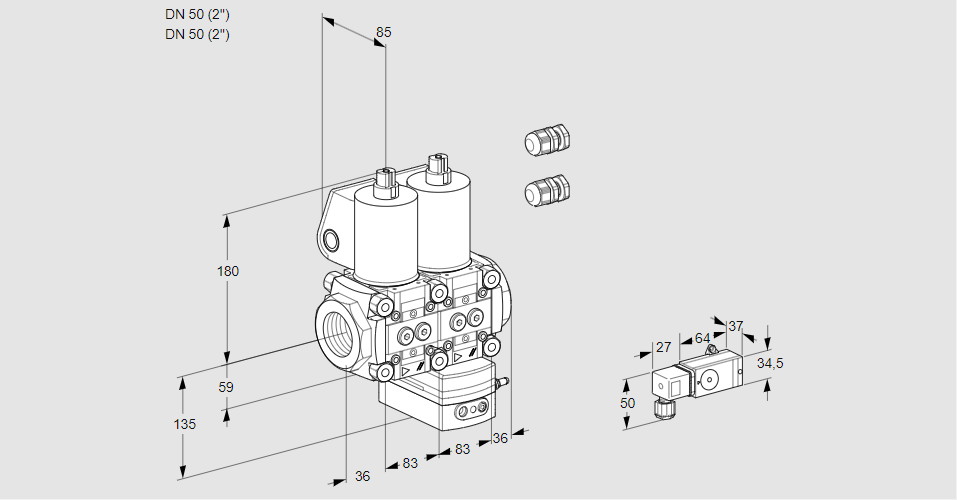 Регулятор давления с двумя эл.магнитными клапанами VCD 3E50R/50R05ND-100WL3/PPPP/1--3