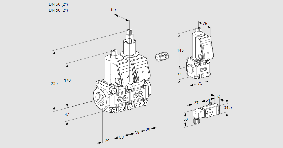 Клапан эл.магнитный сдвоенный VCS 2E50R/50R05NLWR/1-PP/PPBS