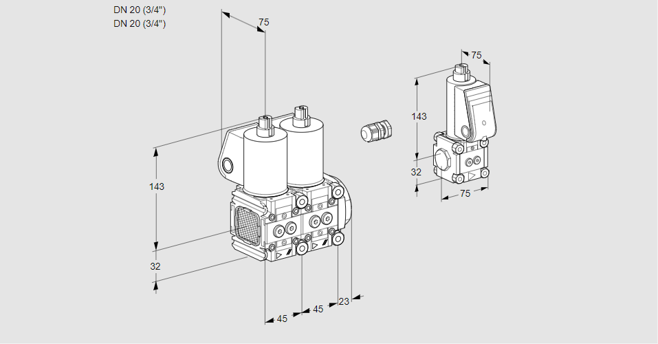 Клапан эл.магнитный сдвоенный VCS 1E20R/20R05FNNWL/ZSPP/MMPP