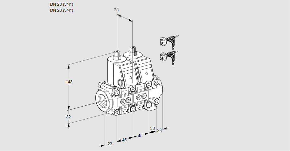 Клапан эл.магнитный сдвоенный VCS 1E20R/20R05NNVWR5/PPPP/PPPP