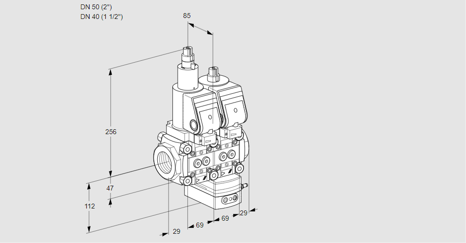 Регулятор соотношения газ/воздух с двумя эл.магнитными клапанами VCG 2T50N/40N05LGKQSR/PPPP/PPPP