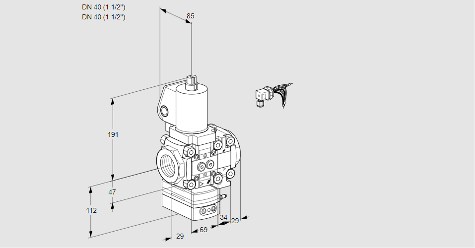 Регулятор соотношения газ/воздух 1:1  с эл.магнитным клапаном VAG 2E40R/40R05GEVQSL/PP/PP