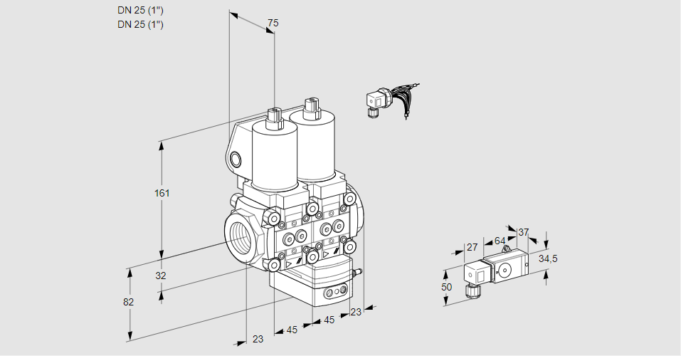 Регулятор соотношения газ/воздух с двумя эл.магнитными клапанами VCG 1E25R/25R05NGEWSL/PPPP/PP3-