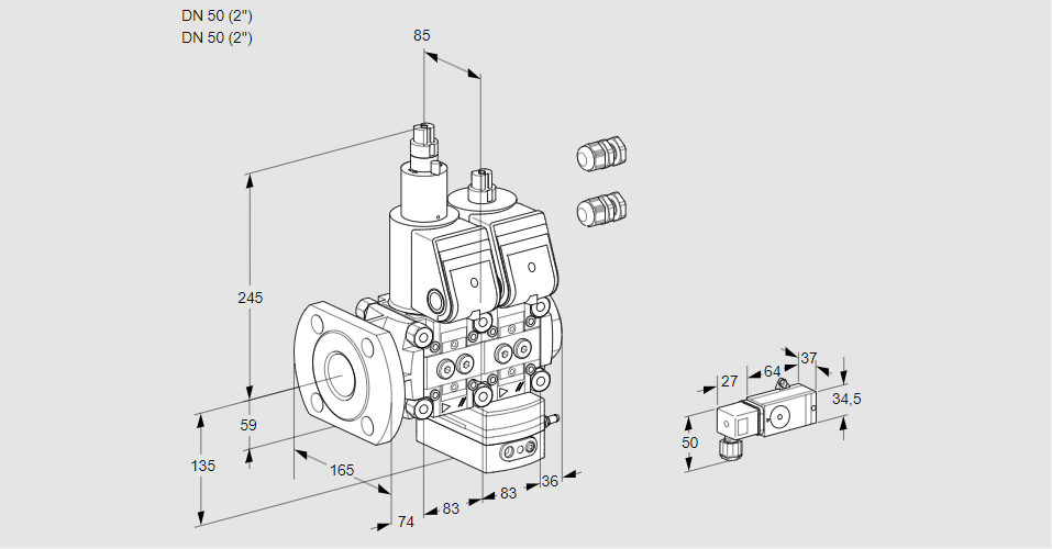 Регулятор соотношения газ/воздух с двумя эл.магнитными клапанами VCG 3E50F/50R05LGEWR3/PP3-/PPPP
