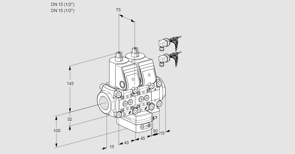 Регулятор расхода с двумя эл.магнитными клапанами VCH 1E15R/15R05NHEVQR6/PPPP/PPPP