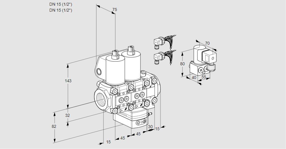 Регулятор соотношения газ/воздух с двумя эл.магнитными клапанами VCG 1E15R/15R05NGEVWL6/PPBY/PPPP