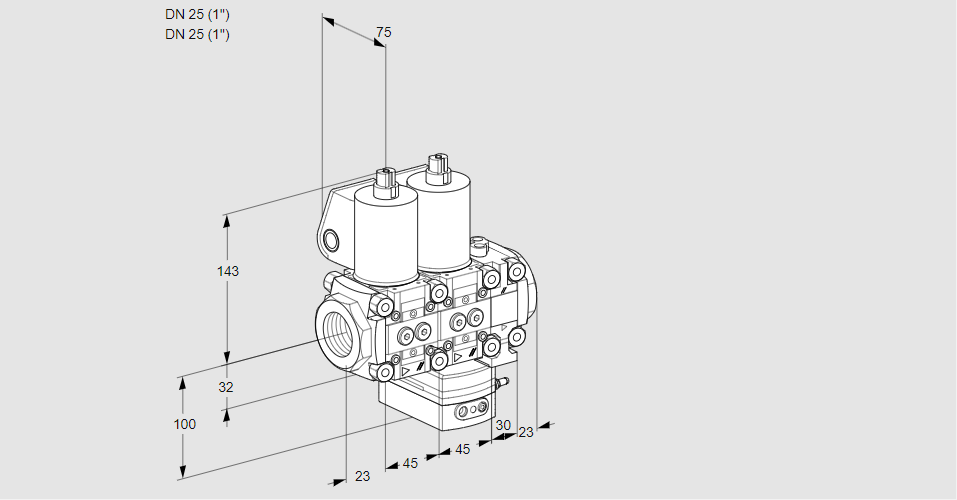 Регулятор расхода с двумя эл.магнитными клапанами VCH 1T25N/25N05NHAVQL/PPPP/PPPP