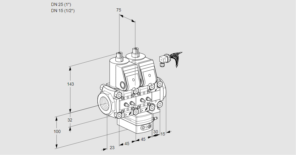 Регулятор расхода с двумя эл.магнитными клапанами VCH 1E25R/15R05NHEVWR/MMMM/PPPP
