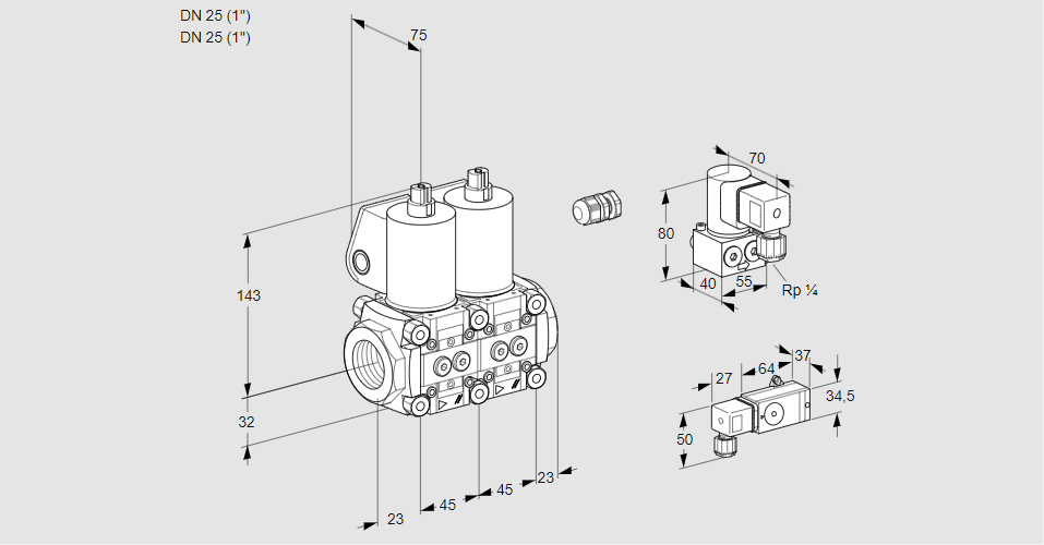 Клапан эл.магнитный сдвоенный VCS 1E25R/25R05NNWL/PPZY/2-PP