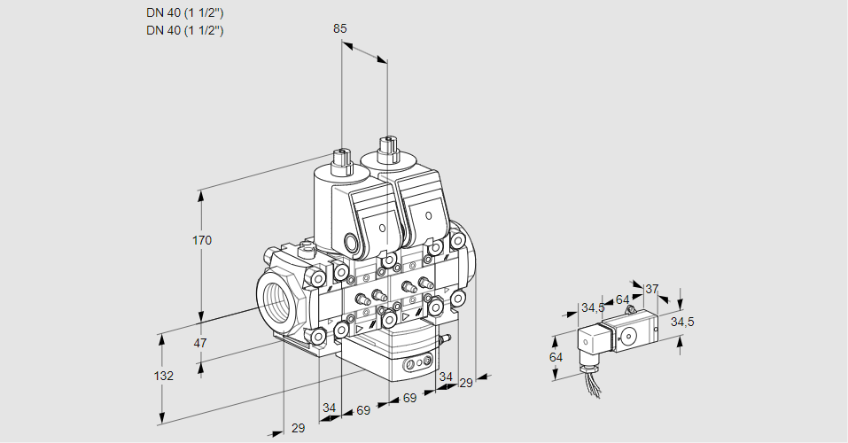 Регулятор расхода с двумя эл.магнитными клапанами VCH 2T40N/40N05FNHAVQR/MMMM/PP-3