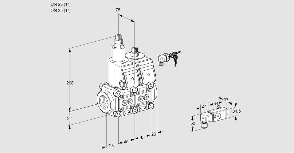 Клапан эл.магнитный сдвоенный VCS 1E25R/25R05LNWR/2-PP/-2PP