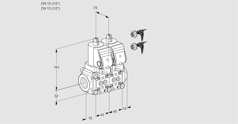 Клапан эл.магнитный сдвоенный VCS 1E15R/15R05NNWGR7/PPPP/PPPP