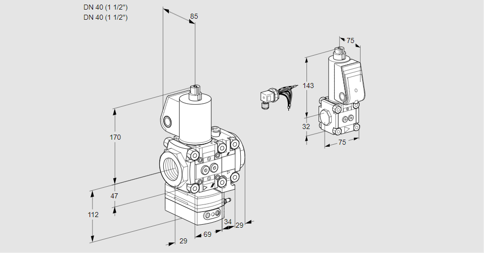 Регулятор соотношения газ/воздух 1:1  с эл.магнитным клапаном VAG 2E40R/40R05GEVWL/ZS/PP