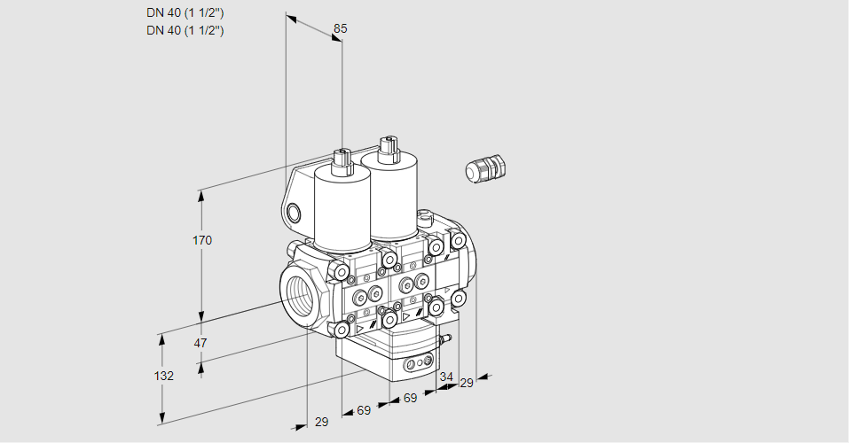 Регулятор расхода с двумя эл.магнитными клапанами VCH 2E40R/40R05NHEVWL/PPPP/PPPP
