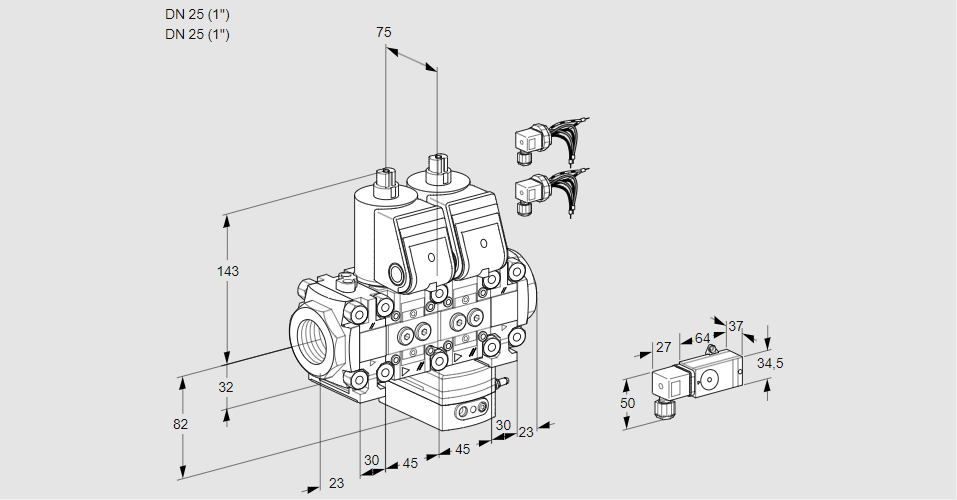 Регулятор соотношения газ/воздух с двумя эл.магнитными клапанами VCG 1E25R/25R05FNGEVWR6/2--4/PPPP