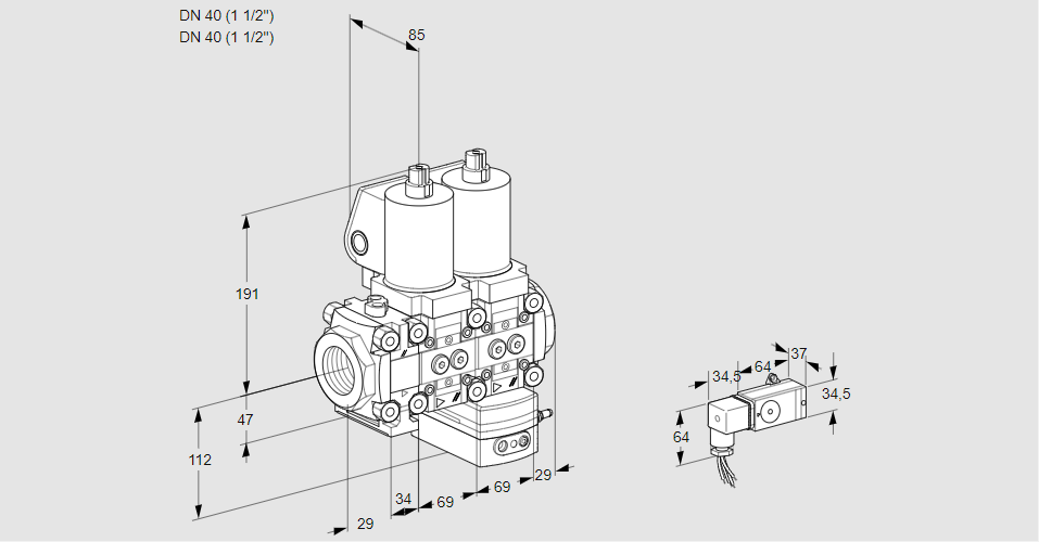 Регулятор давления с двумя эл.магнитными клапанами VCD 2T40N/40N05FND-50QGL/PPPP/2-PP