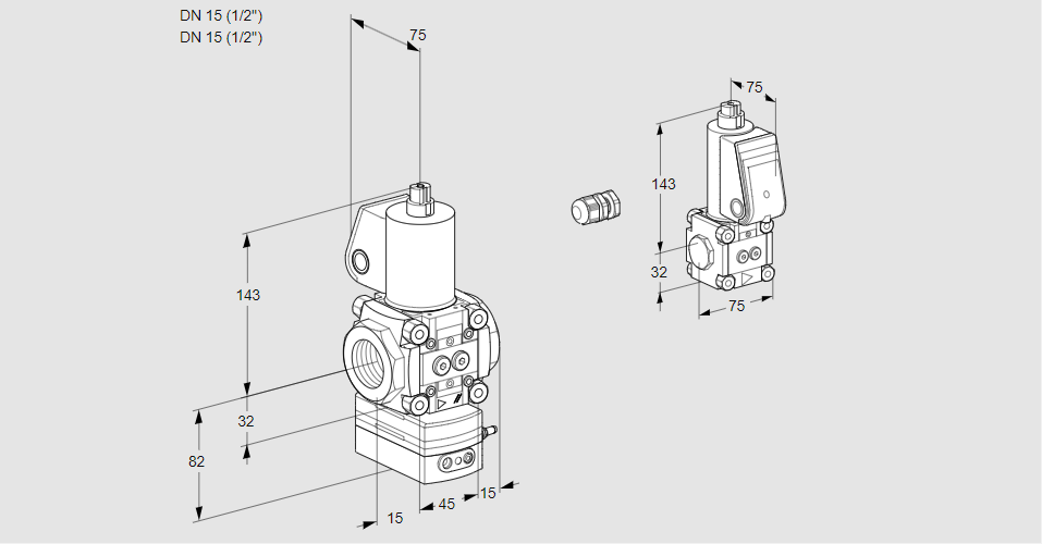 Регулятор соотношения газ/воздух 1:1  с эл.магнитным клапаном VAG 1E15R/15R05GEWL/BS/PP