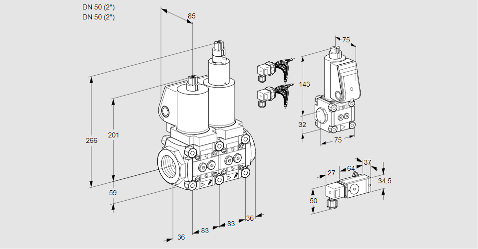 Клапан эл.магнитный сдвоенный VCS 3E50R/50R05NLWSL8/PPBS/3-PP