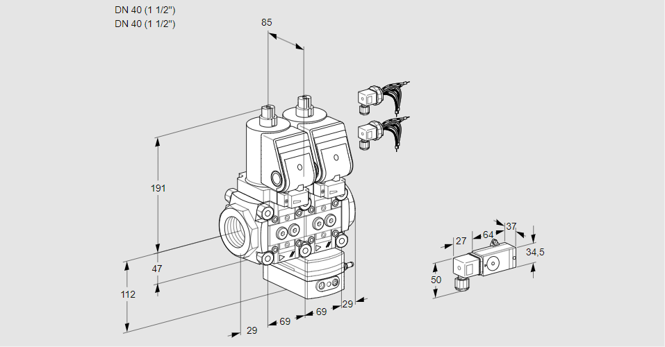 Регулятор давления с двумя эл.магнитными клапанами VCD 2E40R/40R05ND-25WGR8/1--2/PPPP