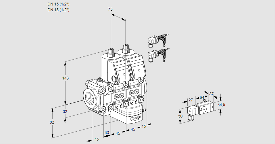 Регулятор давления с двумя эл.магнитными клапанами VCD 1E15R/15R05FND-25WR6/2-PP/PPPP