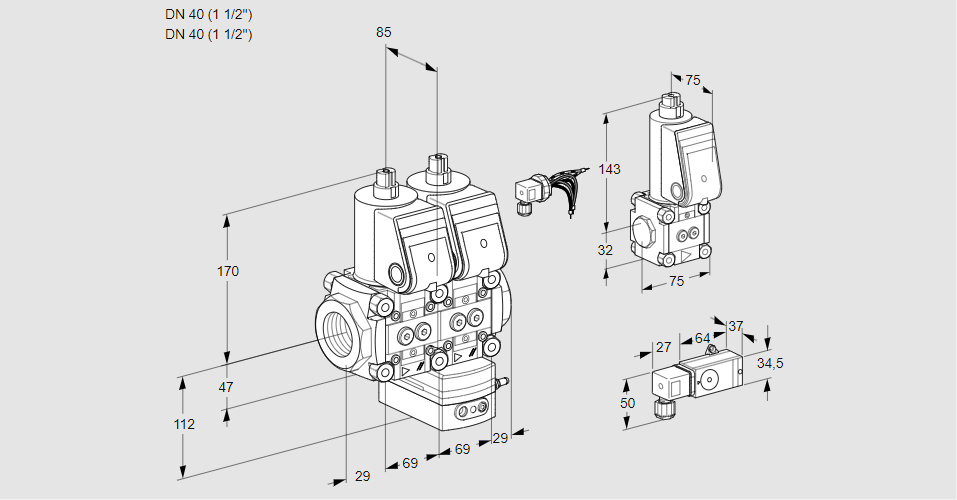 Регулятор давления с двумя эл.магнитными клапанами VCD 2E40R/40R05ND-100WR/-2PP/3-ZS