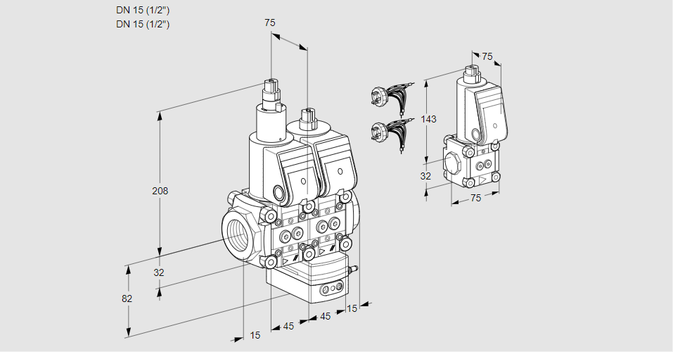 Регулятор соотношения газ/воздух с двумя эл.магнитными клапанами VCG 1E15R/15R05LGKWR5/PPPP/PPBS