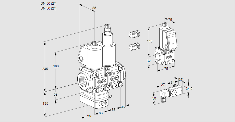 Регулятор давления с двумя эл.магнитными клапанами VCD 3E50R/50R05D-25LWL3/2-BS/PPPP